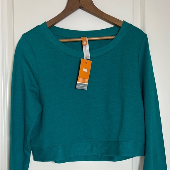 Lucy Tops - Lucy Teal Cropped Long Sleeve Workout Top Large